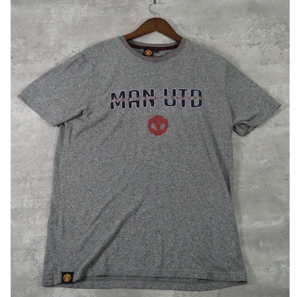 Manchester United Man Utd Graphic Tee Large Gray Soccer Football Shirt